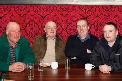 Catching up on the British Blue chat at the meeting were Francis O'Hare and Dan Rogers, Ballymartin; Oliver McGuinness, Eglinton and Ashley Graham, Broughshane.